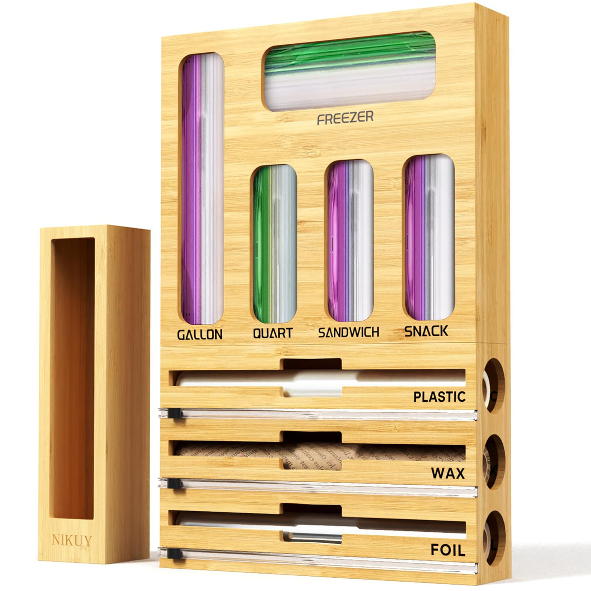 NIKUY dispensador de envoltura y aluminio en bambú para la cocina