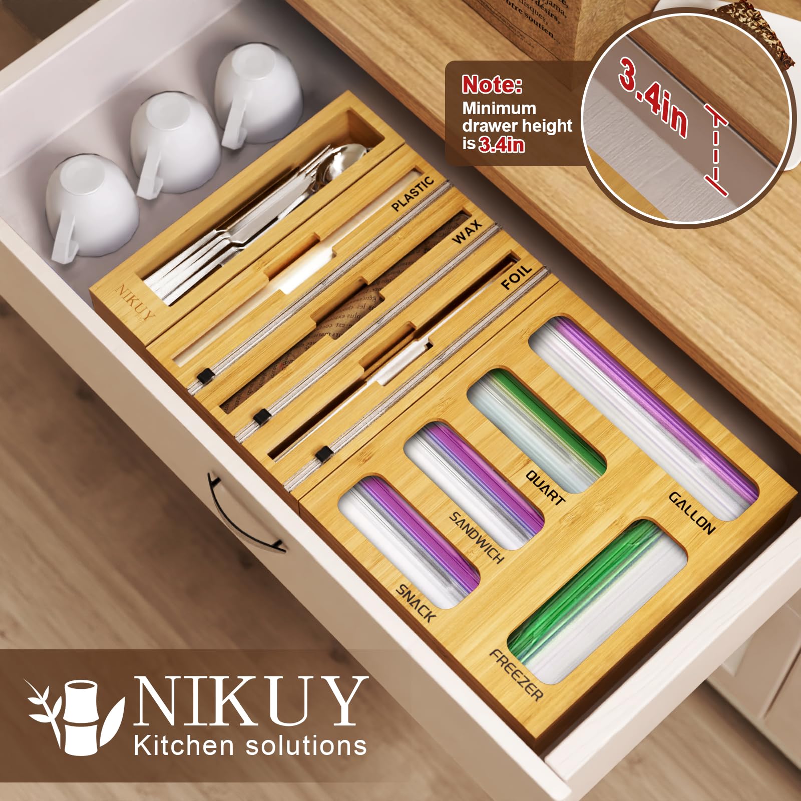 NIKUY organizador de cajón para bolsas y clips, ordena fácilmente