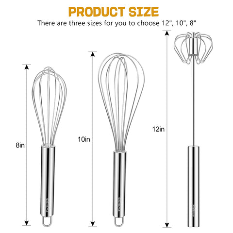 NileHome batidor de acero inoxidable 10 pulgadas, perfecto para crema y masas medias.