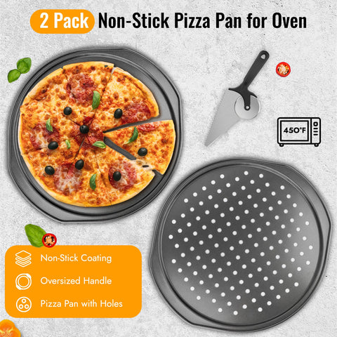 Pan de pizza Nineigh antiadherente para hornear y servir sin pegar.