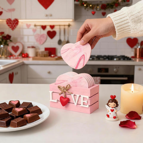 Ninivi caja porta posavasos de corazones almacenamiento elegante