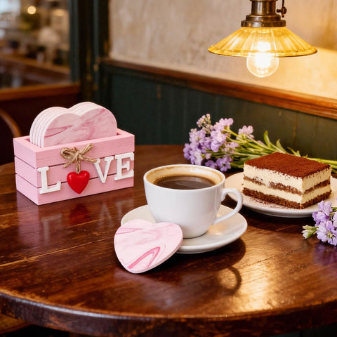 Ninivi posavasos rosa en mesa de cafe perfecto para reuniones