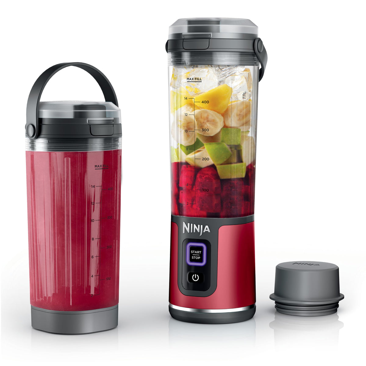 Batidora Ninja Blast portátil rojo, vista frontal, ideal para batidos para llevar