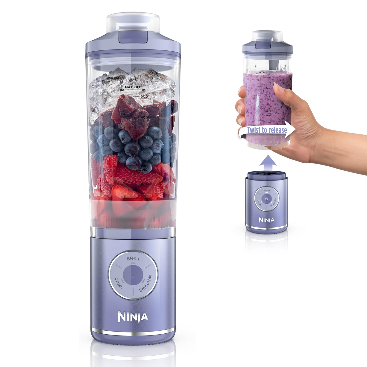 Ninja Blast Max licuadora portátil lavanda con base desmontable para viaje
