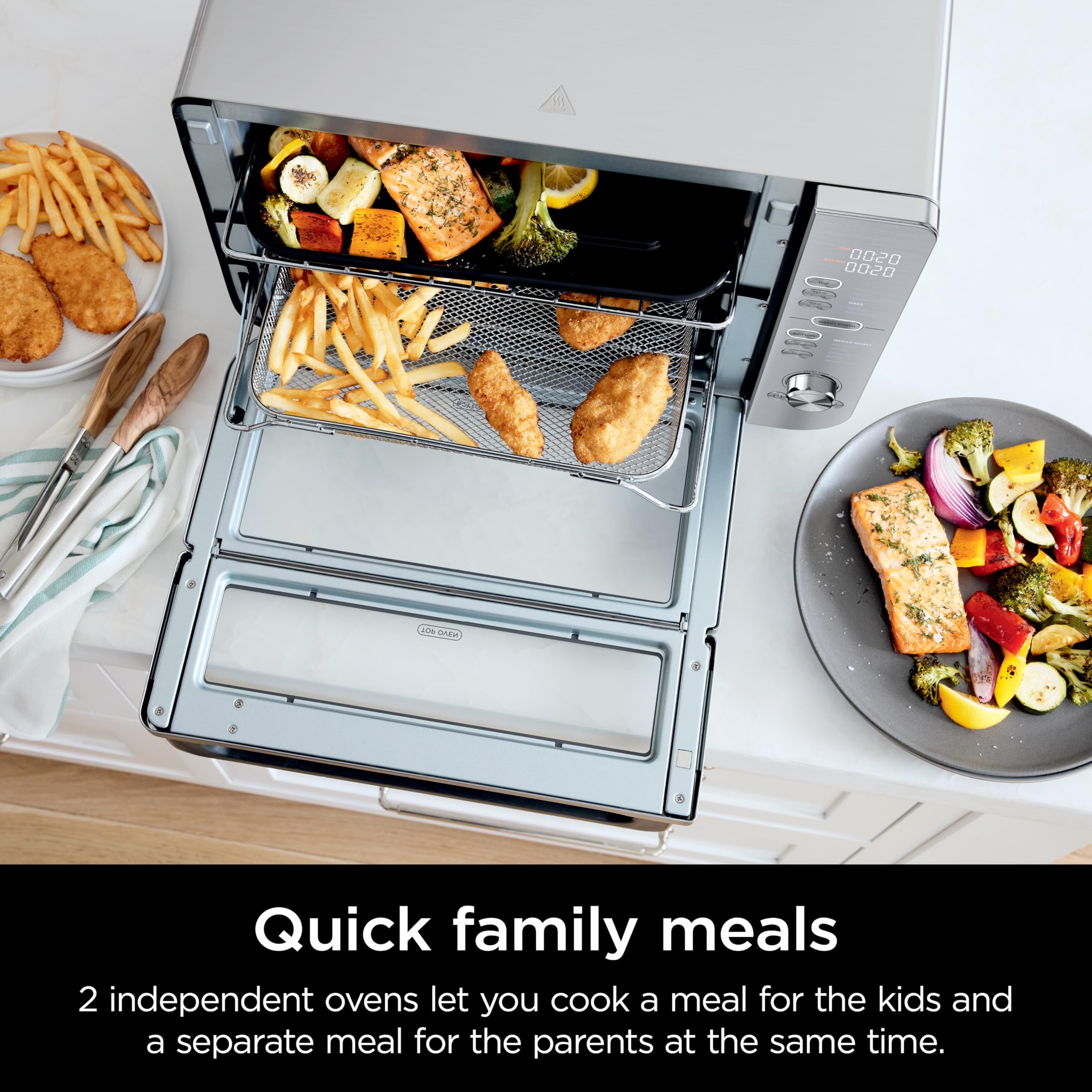 Ninja Double Stack XL: capacidad familiar para alitas, filetes y pollo entero.
