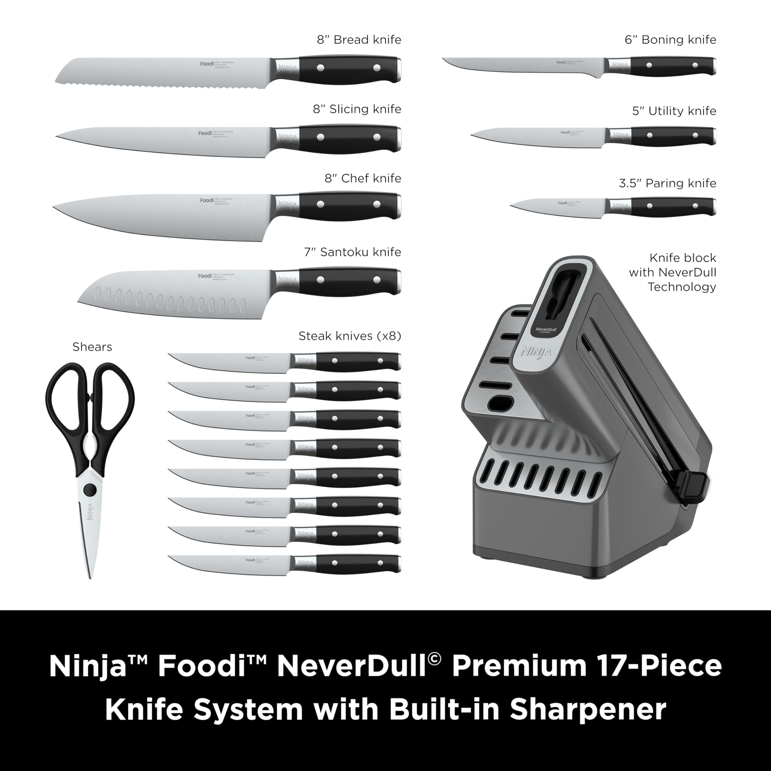 Cuchillo chef Ninja Foodi NeverDull 8 pulgadas, filo estable para cortes precisos