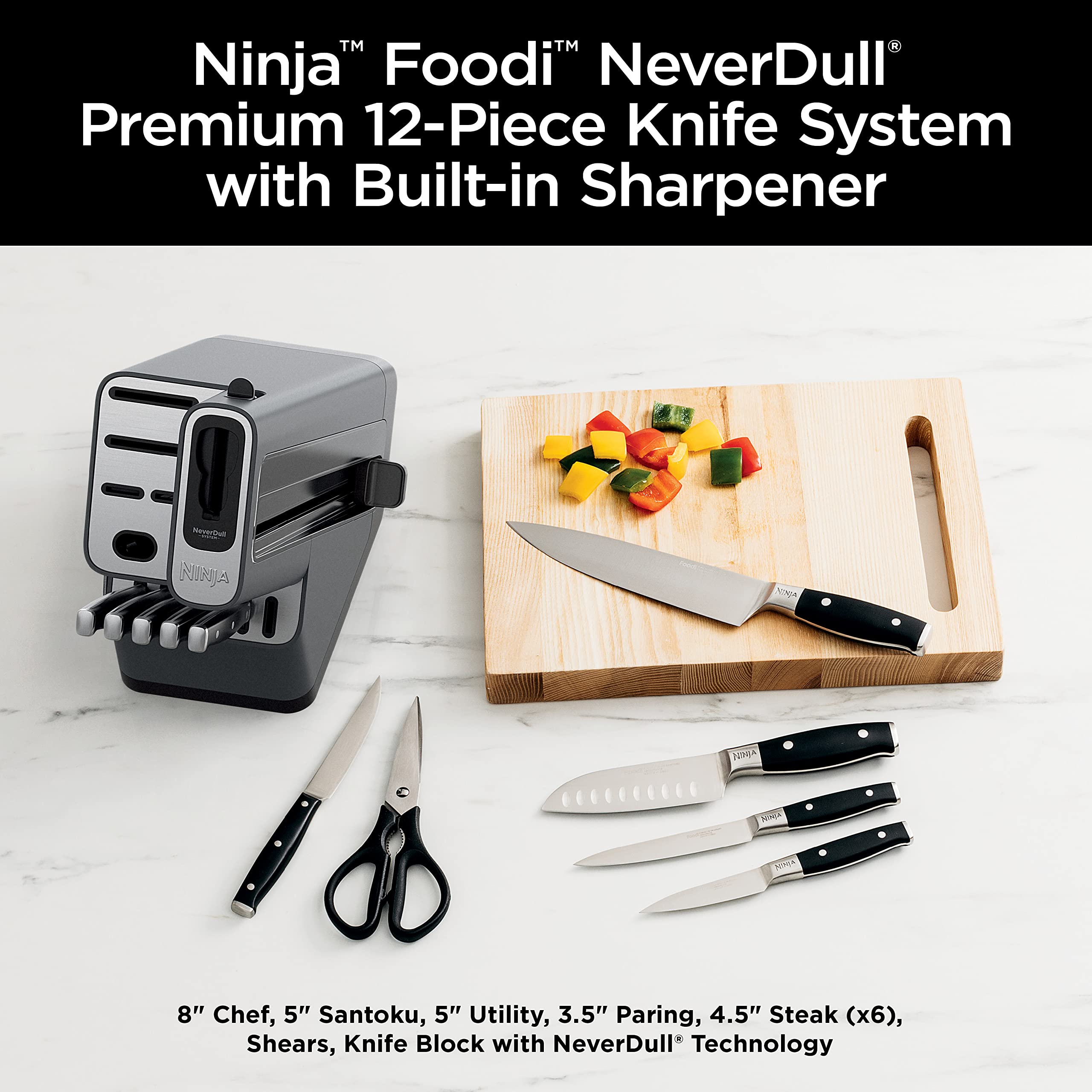 Cuchillo santoku Ninja Foodi NeverDull de 5 pulgadas con filo limpio.