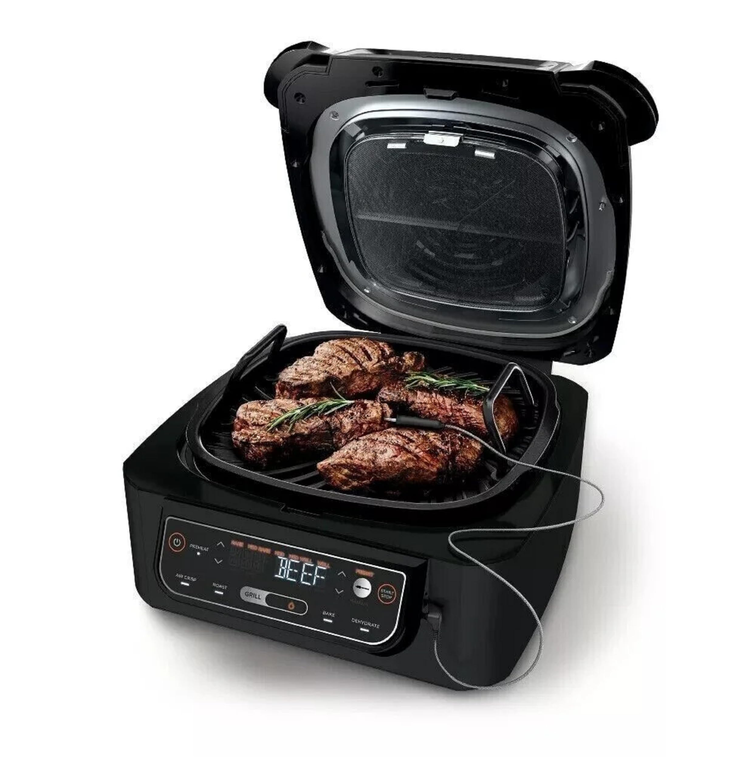 Ninja Foodi Pro muestra parrilla ciclónica de 500 °F para sellar sabores.