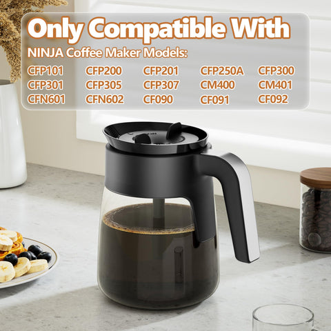 Ninja jarra de vidrio para 12 tazas con mango ergonómico y vertido suave.