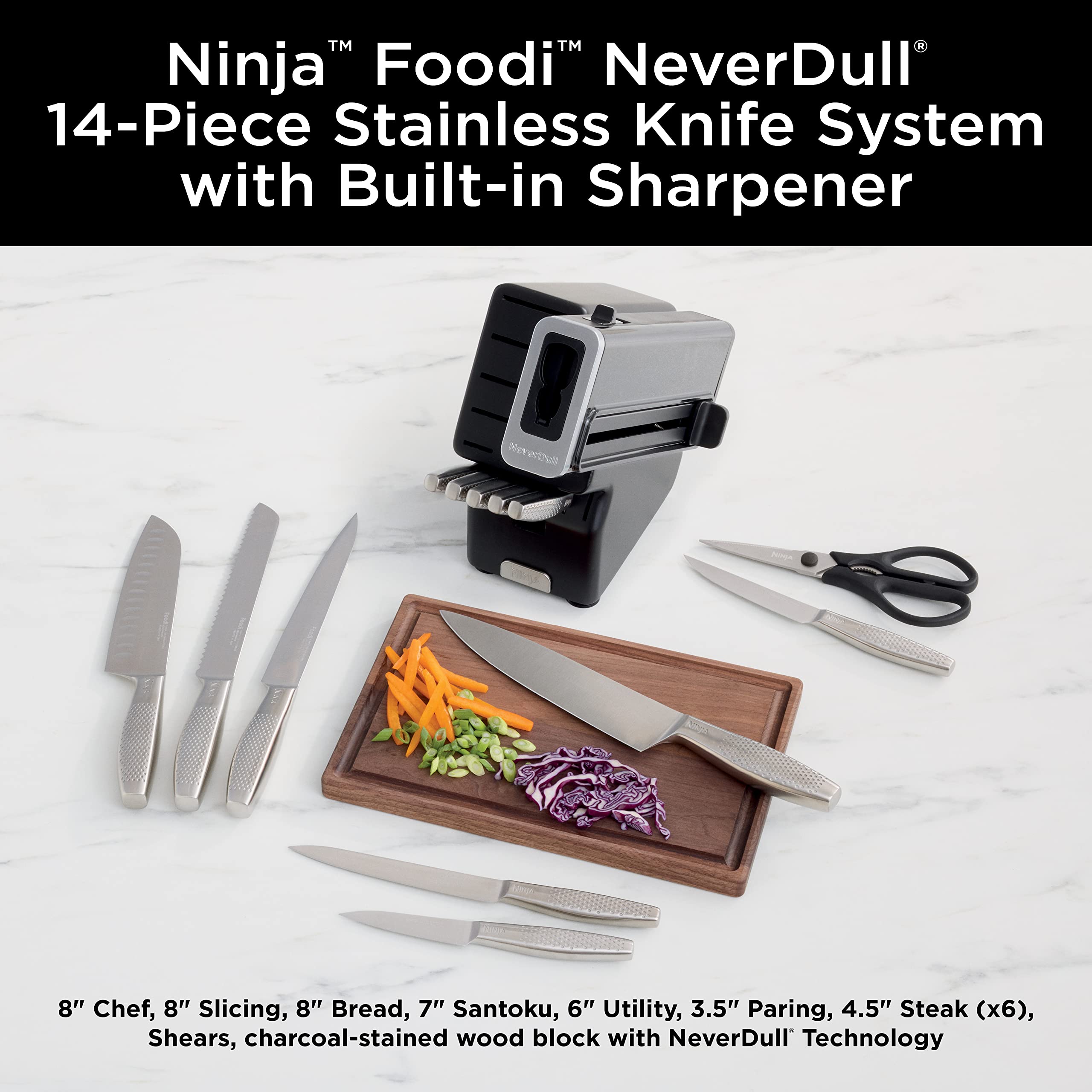 Ninja NeverDull: cuchillo chef de 8 pulgadas para cortes precisos.