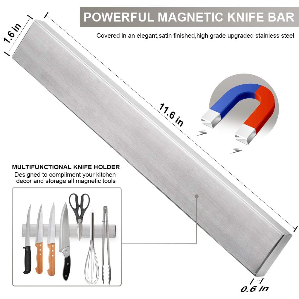 Barra magnética Ninonly montada en pared, ahorro de espacio en cocinas pequeñas.