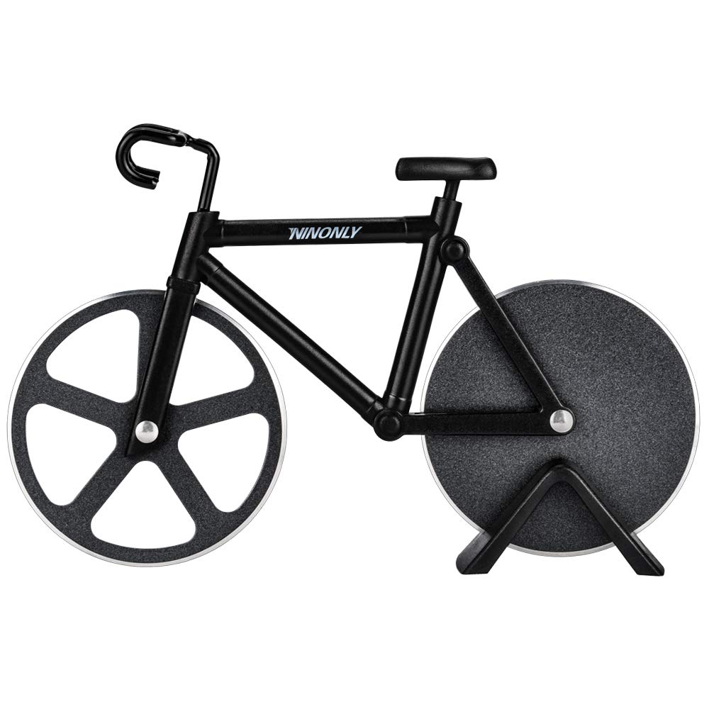 Ninonly cortador pizza en forma de bici con ruedas dobles para cortes precisos