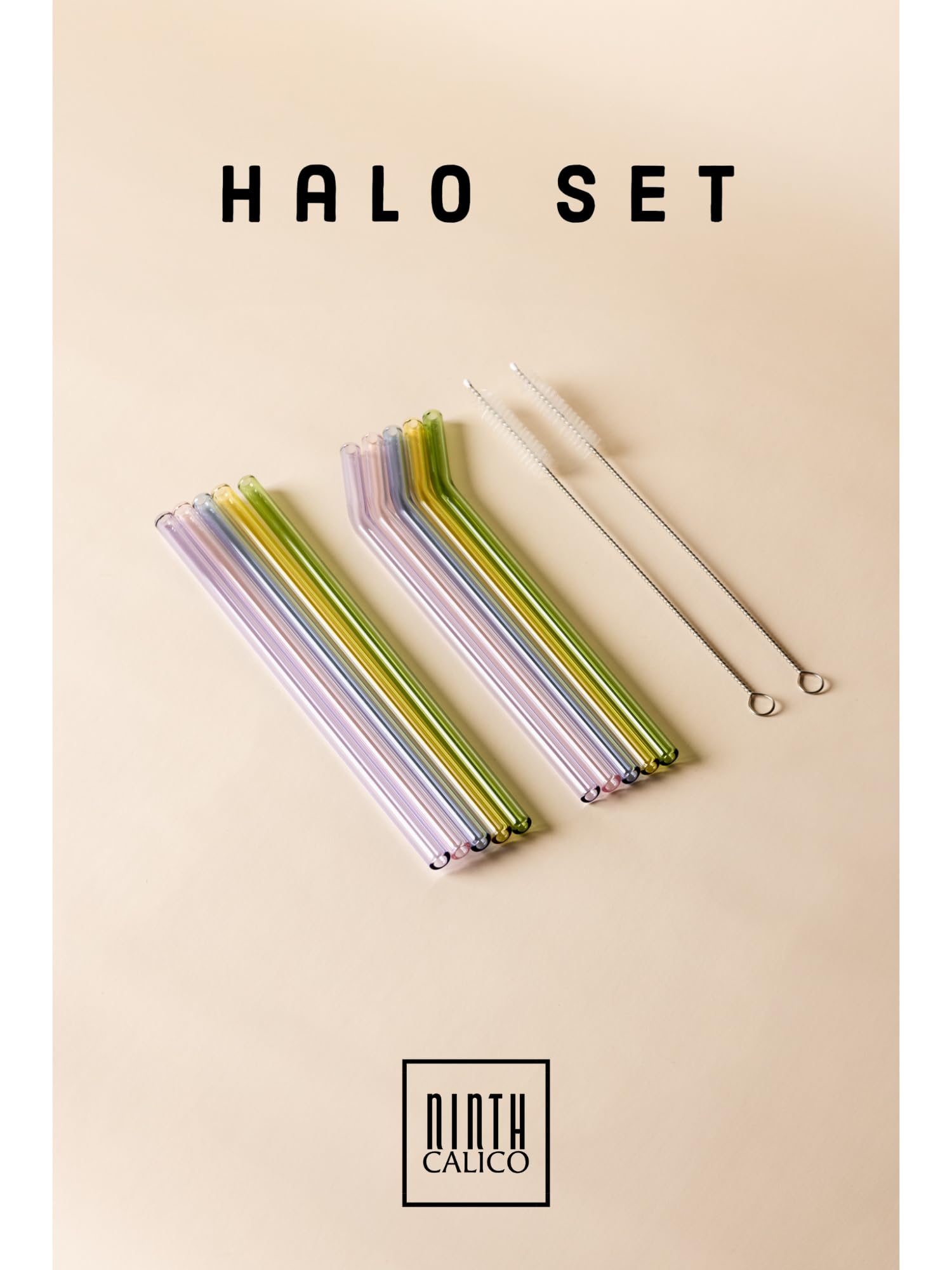 Pajillas curvadas de Ninth Calico Halo Set, 7.75 pulgadas, perfectas para cócteles.