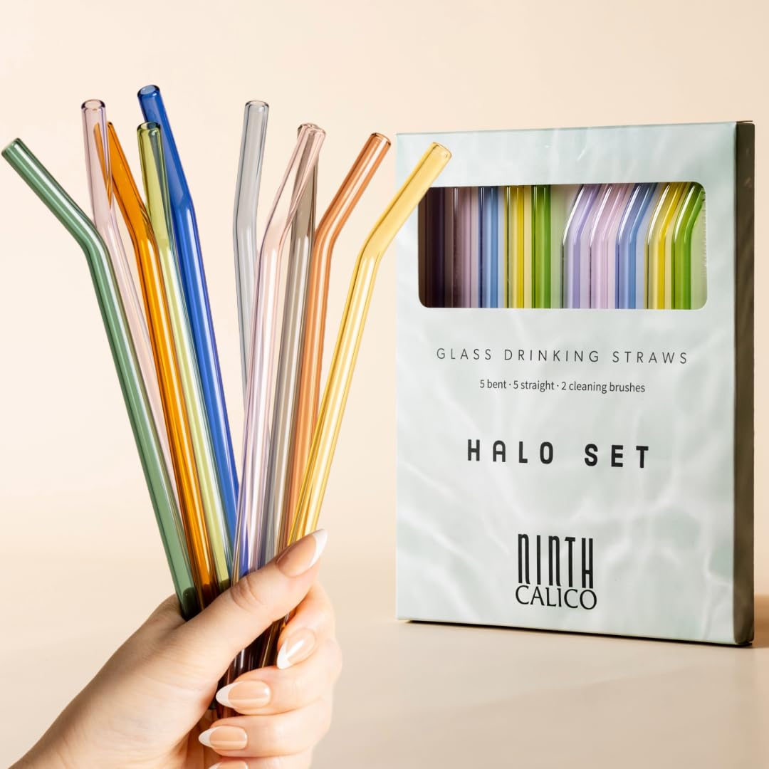 Pajillas rectas de Ninth Calico Halo Set, 8 pulgadas, para bebidas frías y calientes.