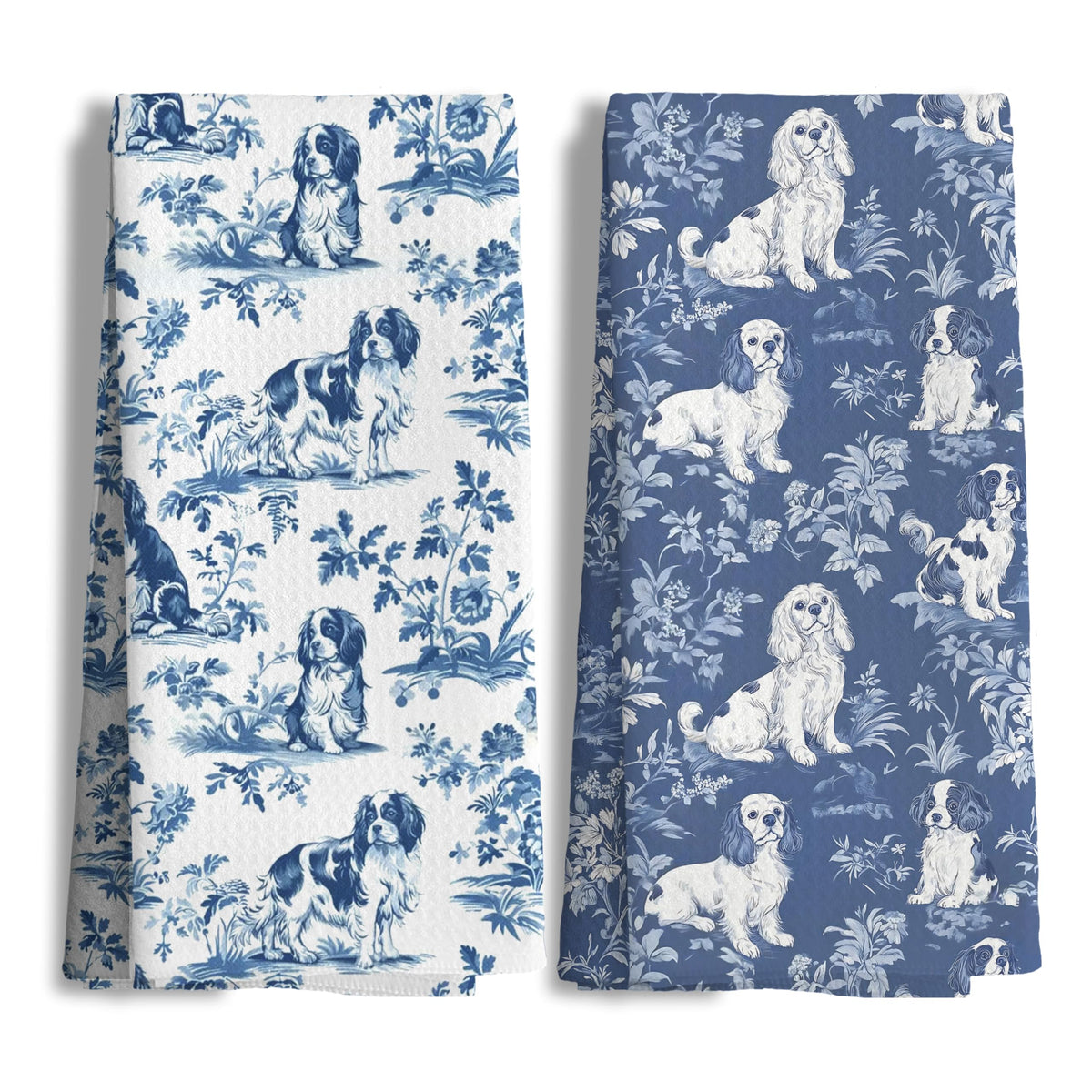 Toalla Nipil con diseño de Cavalier King Charles Spaniel azul y blanco para cocina, ideal para secar manos.