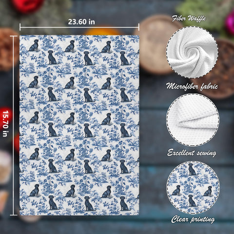 Toalla Nipil para cocina, diseño Labrador chinoiserie azul, ideal para limpiar superficies con estilo.