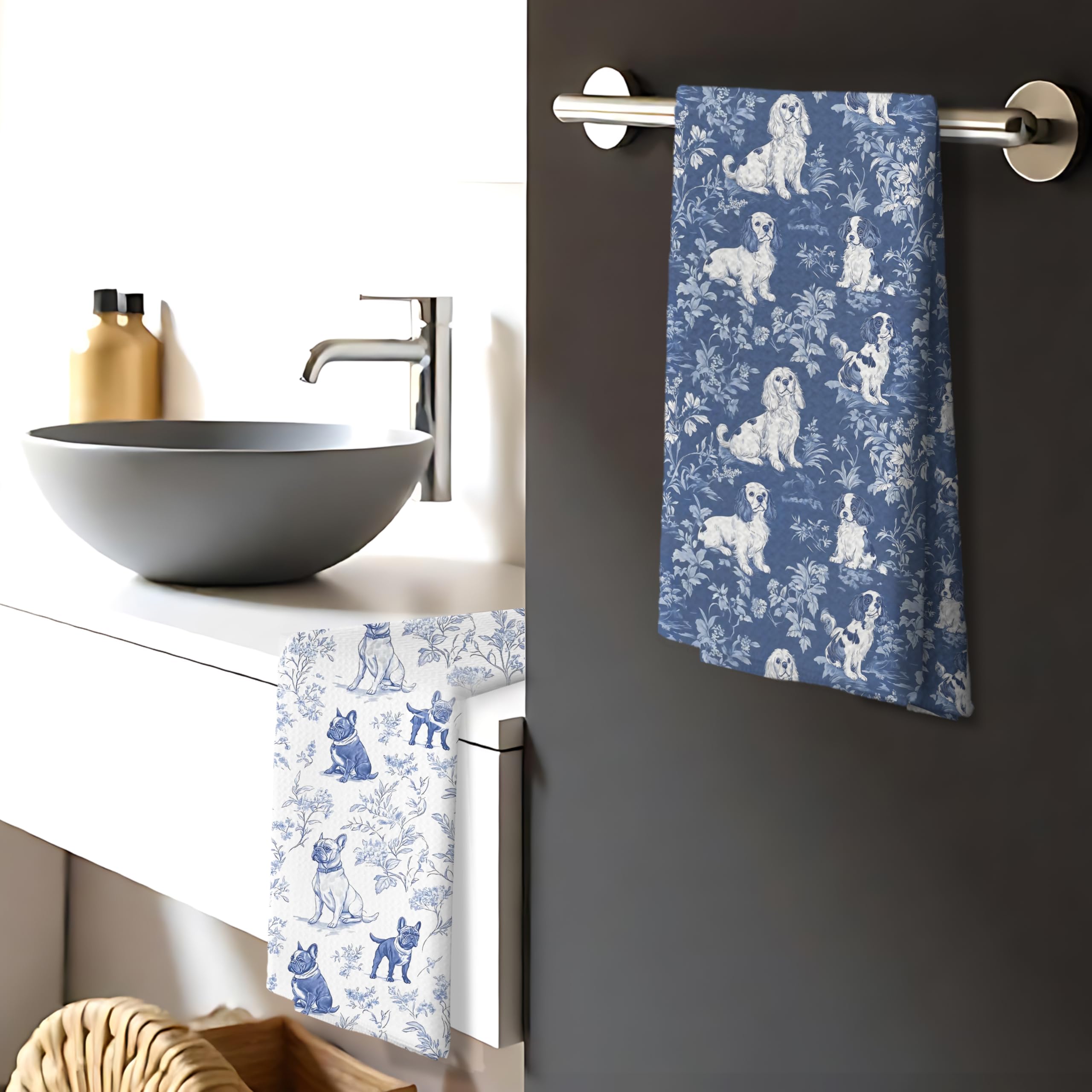 Toalla Nipil de uso diario, color azul blanco y diseño decorativo.