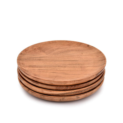 Conjunto de 4 platos redondos de acacia para cenas