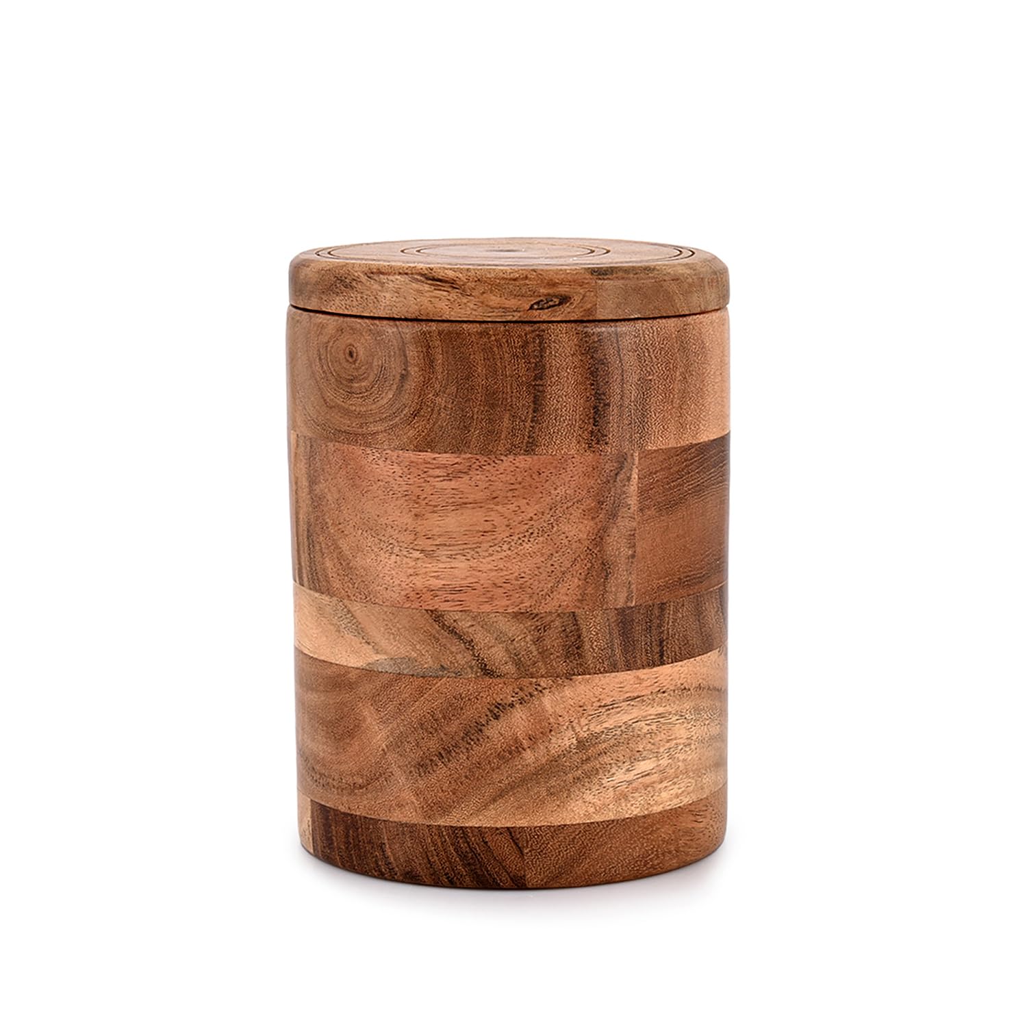 Tarro NIRMAN de madera de acacia con tapa redonda para galletas, mantiene la frescura.
