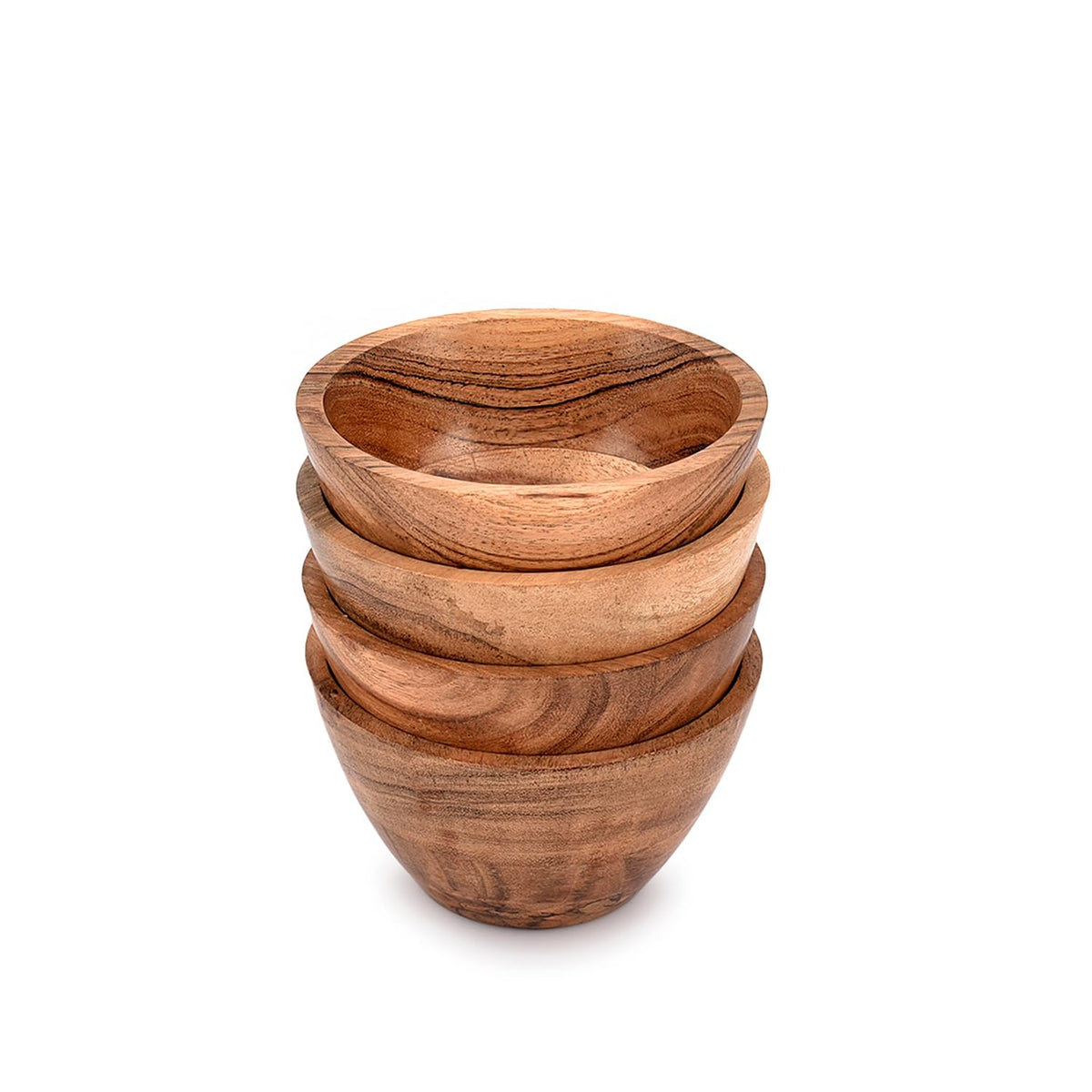 NIRMAN tazones madera acacia - set de 4, ideales para servir aperitivos con estilo.