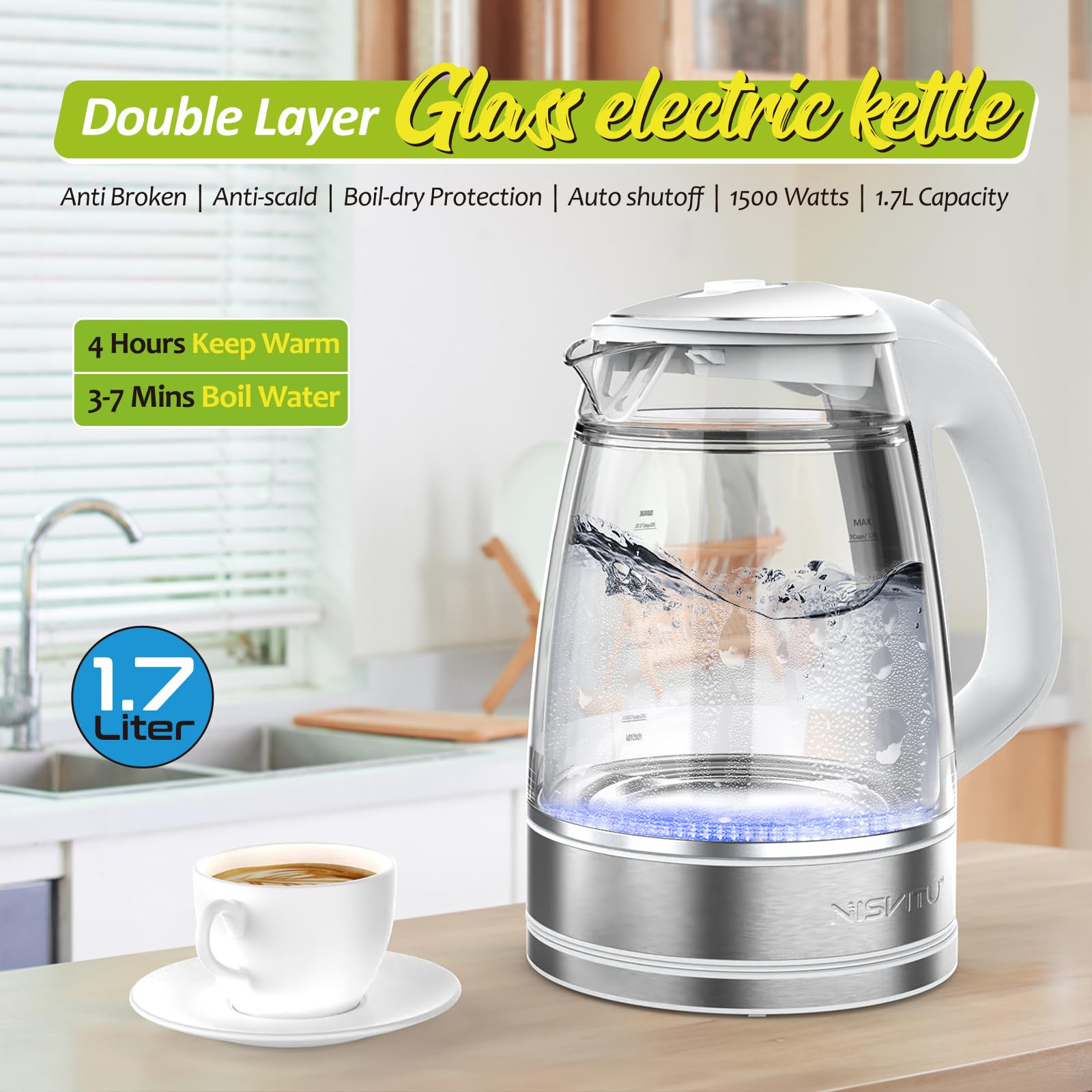 Interior de vidrio transparente de NISVITU mantiene el sabor puro para infusiones.