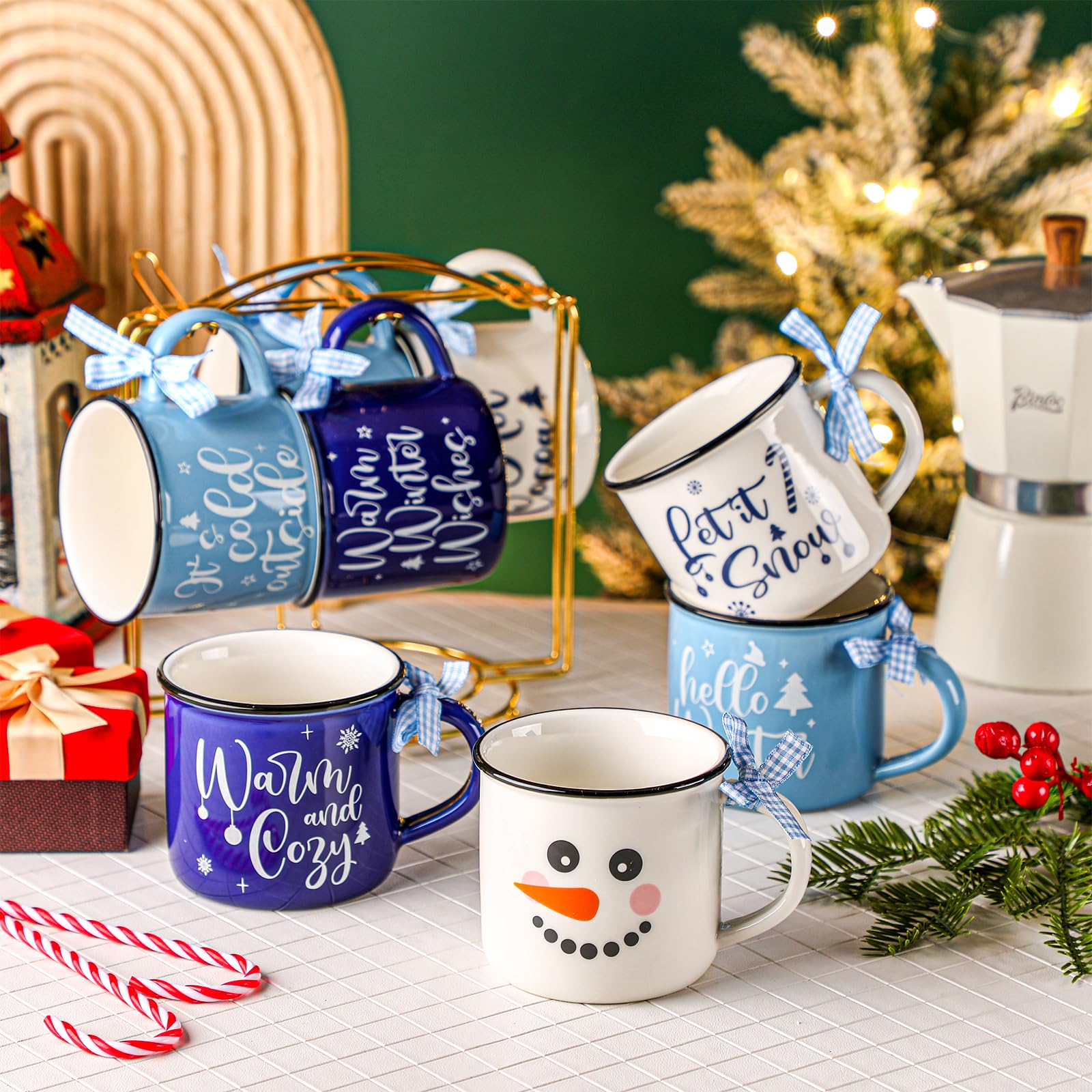 Conjunto de tazas navideñas Nitial, nueve piezas para decorar y servir.