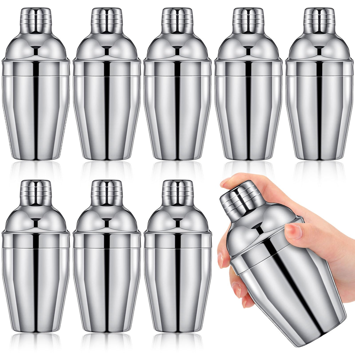 Nitial-juego-9-cocteleras-acero-inoxidable, conjunto duradero para mezclar cócteles en casa o en bar.