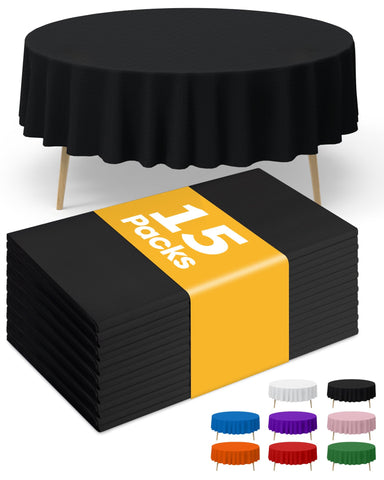 Mantel desechable redondo de plástico negro Niuara protege la mesa contra derrames.