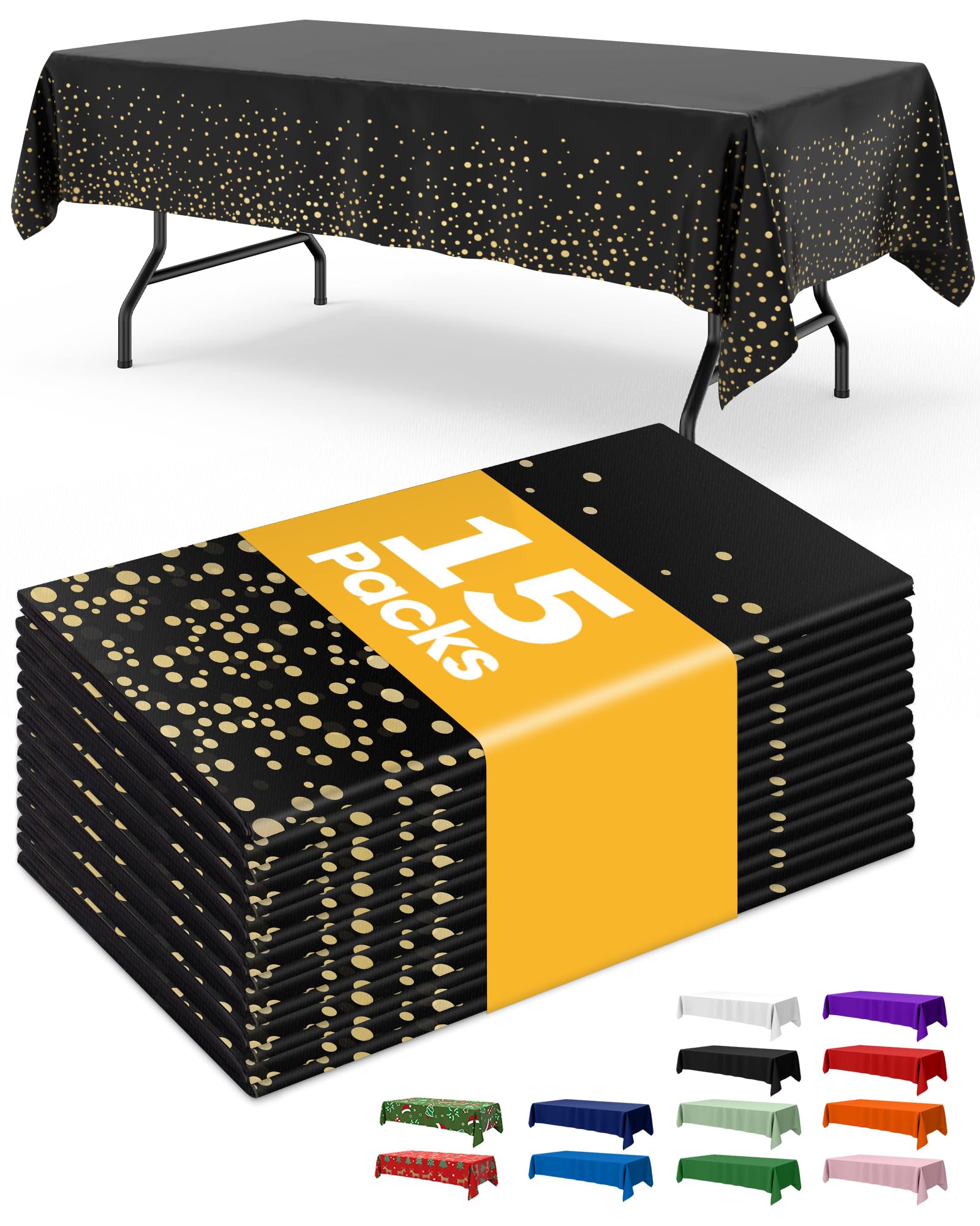 Mantel plástico negro y dorado de Niuara para mesa rectangular, ideal para fiestas