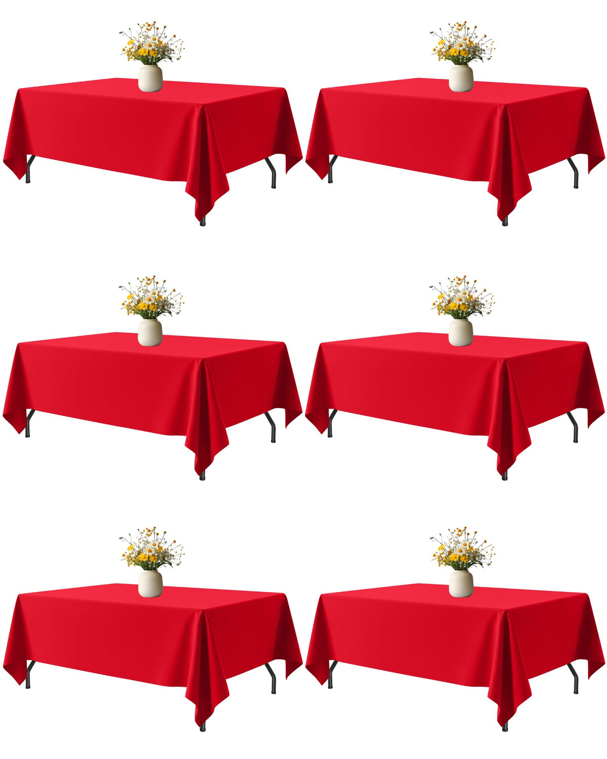 Mantel Niuara rojo rectangular 60x102, conjunto de 6, ideal para mesas de 5 pies.