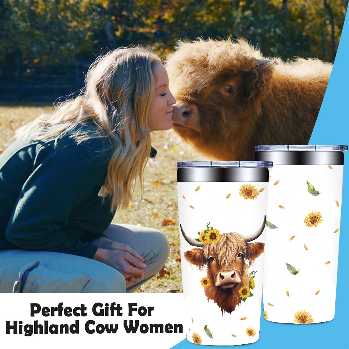 Vaso NIUHILEA Highland Vaca con girasoles, regalo ideal para vaqueras.