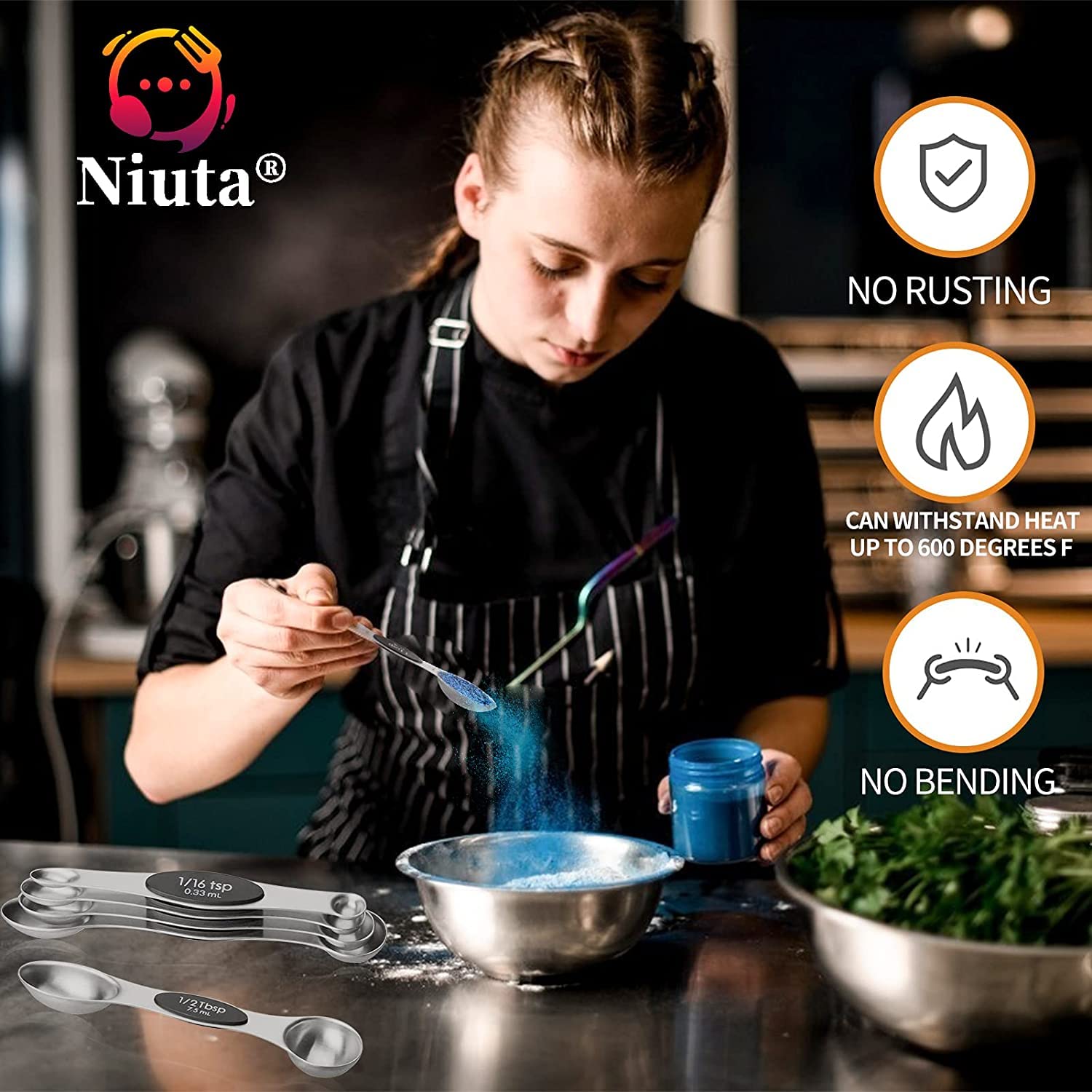 Niuta cuchara de medición de doble extremo para líquidos y polvos
