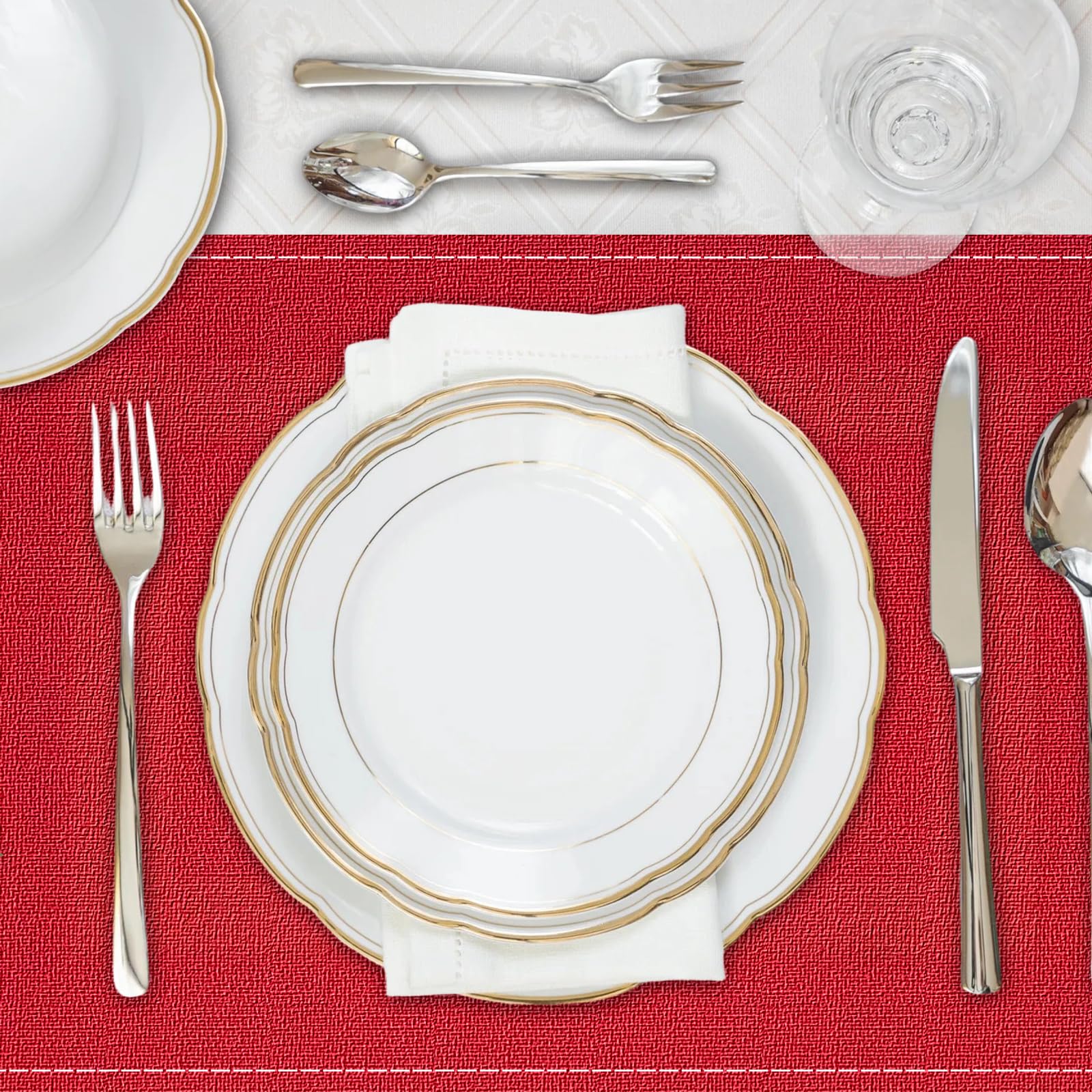Niviy Salvamanteles diseño rojo rectangular para cena festiva