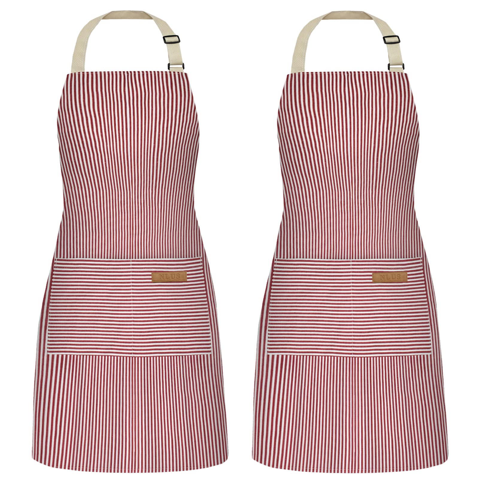 NLUS delantal cocina dos piezas con rayas rojas, tela duradera para uso diario