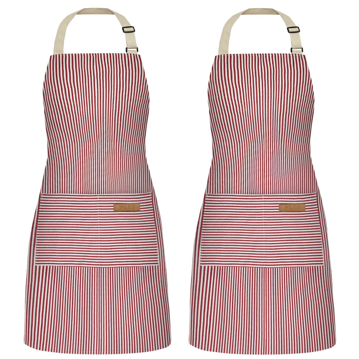 NLUS delantal cocina dos piezas con rayas rojas, tela duradera para uso diario