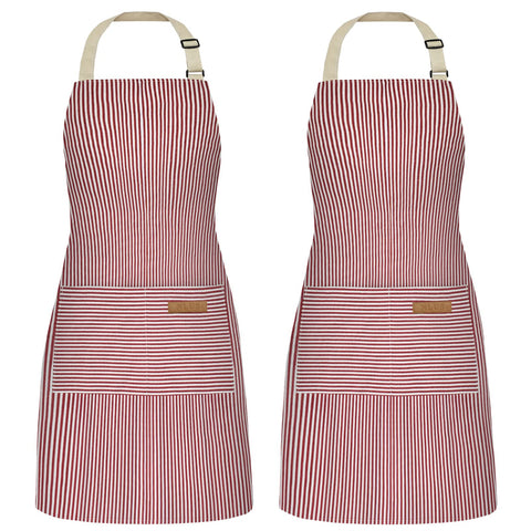 NLUS delantal cocina dos piezas con rayas rojas, tela duradera para uso diario
