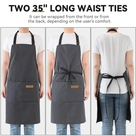 Delantal NLUS negro con rayas, diseño moderno para la cocina