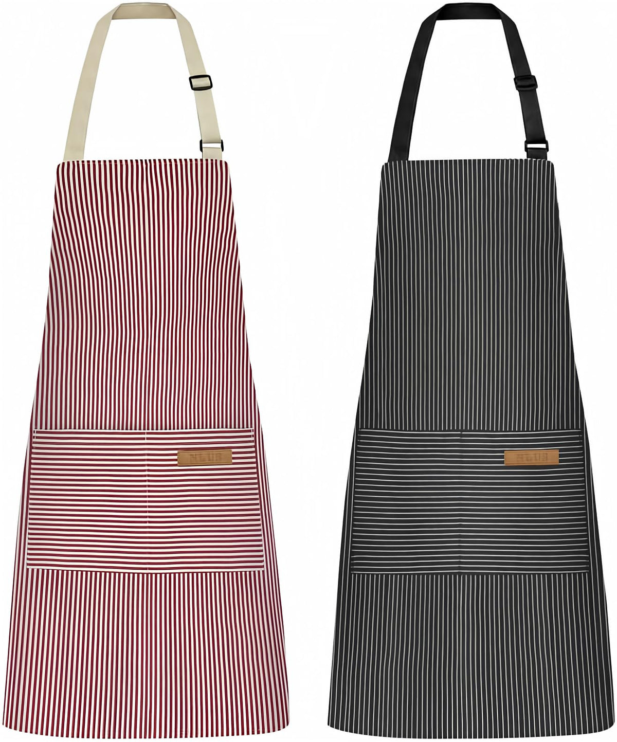 Delantal NLUS para cocina con bolsillos centrales en rayas negras, ideal para cocinar y asar.