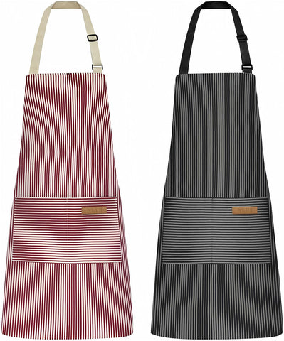 Delantal NLUS para cocina con bolsillos centrales en rayas negras, ideal para cocinar y asar.