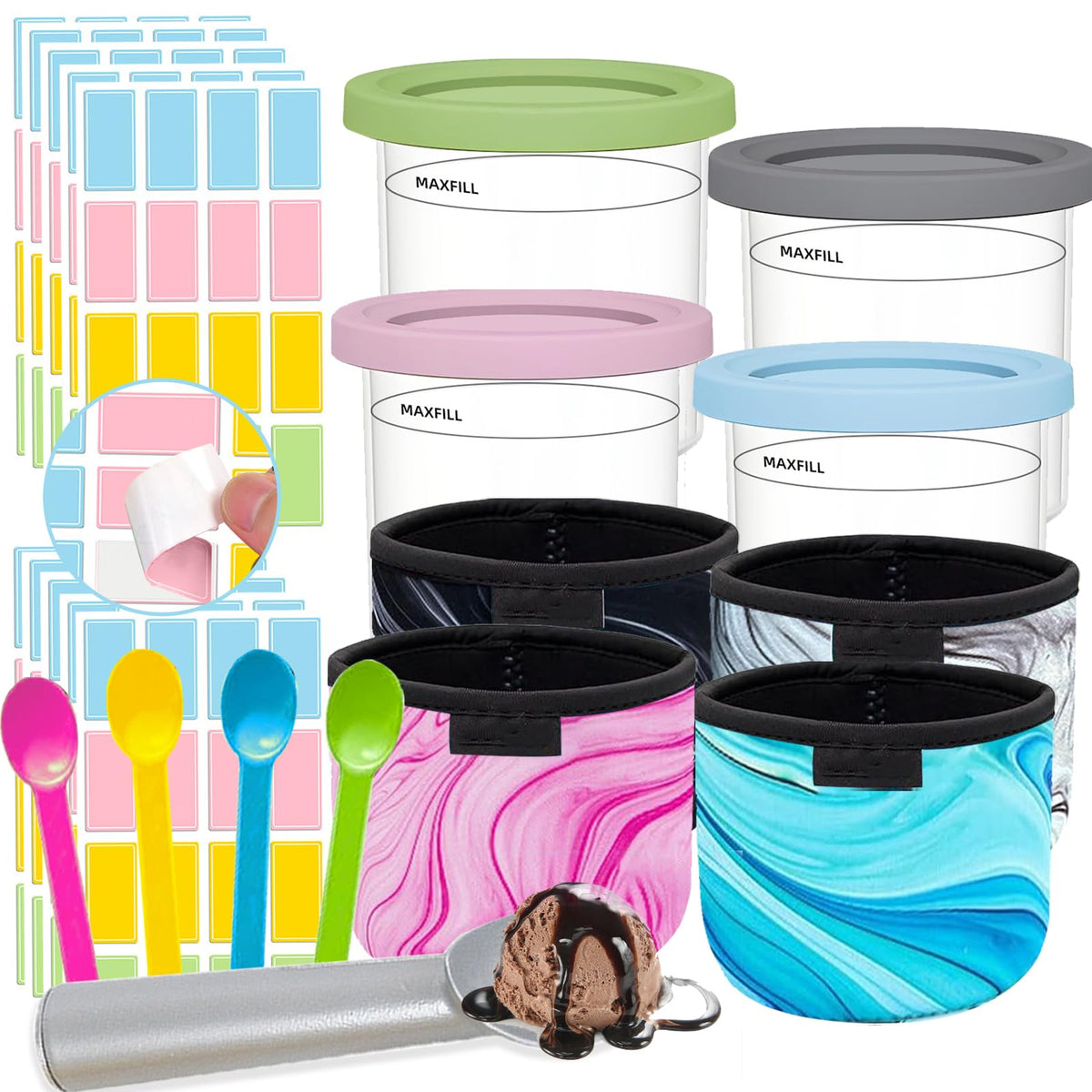 Conjunto NLXCXUCY Ninja Creami pintas compatibles NC299AMZ NC300 para varias porciones