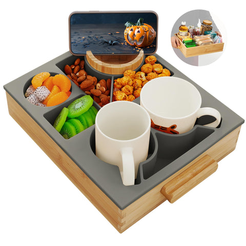 Bandeja Nnewvante para sofá con portavasos y control remoto, cómodo y práctico.