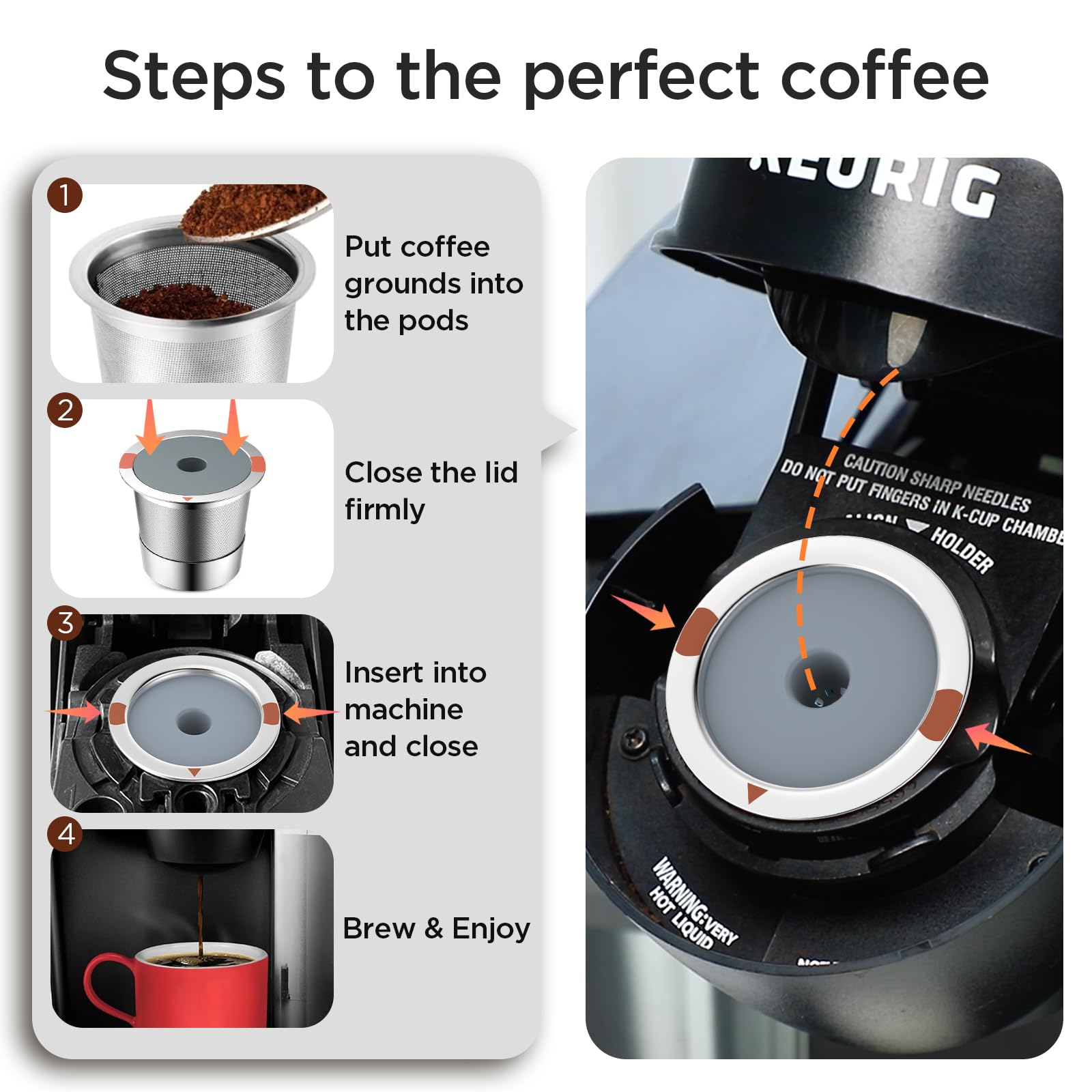 Acero inoxidable preserva aceites y sabores naturales del café.