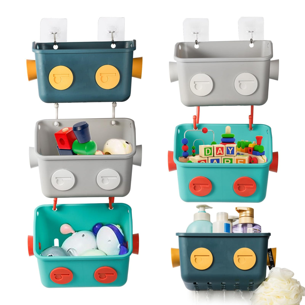 Noamus cestas para juguetes de baño robot azul, almacenamiento ordenado y seguro.
