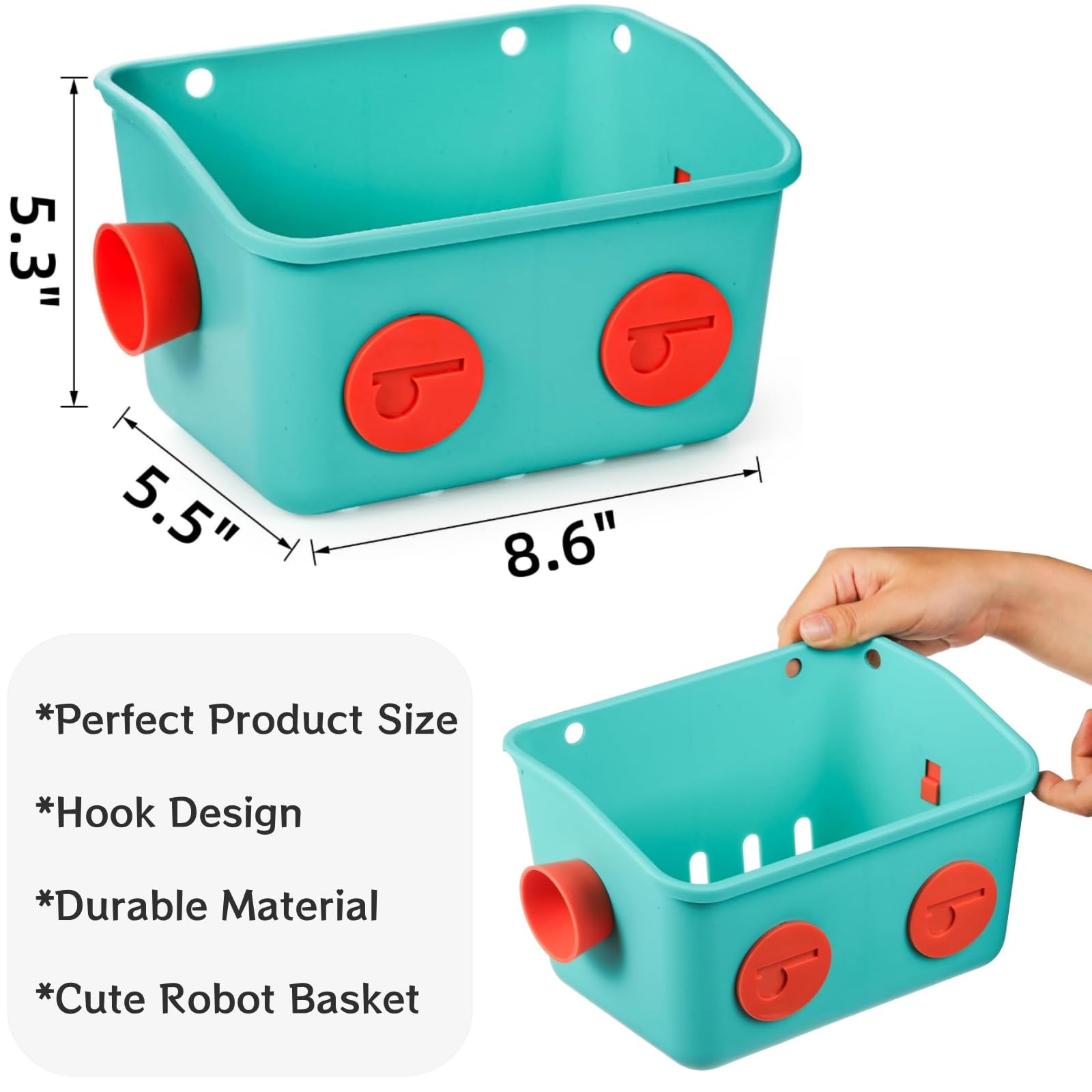 Noamus cestas robot verde, solución divertida para organizar juguetes y productos de baño.