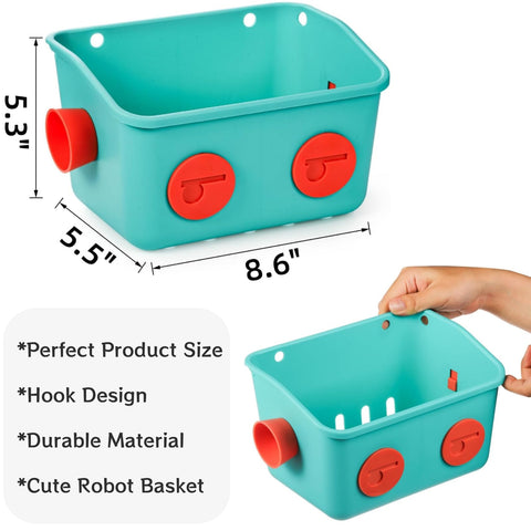 Noamus cestas robot verde, solución divertida para organizar juguetes y productos de baño.