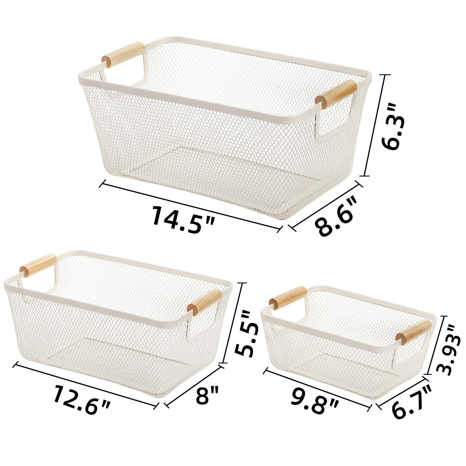 Noamus cestas de malla con asa de madera, tamaño mediano, perfectas para utensilios o despensa.