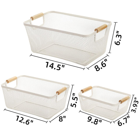 Noamus cestas de malla con asa de madera, tamaño mediano, perfectas para utensilios o despensa.