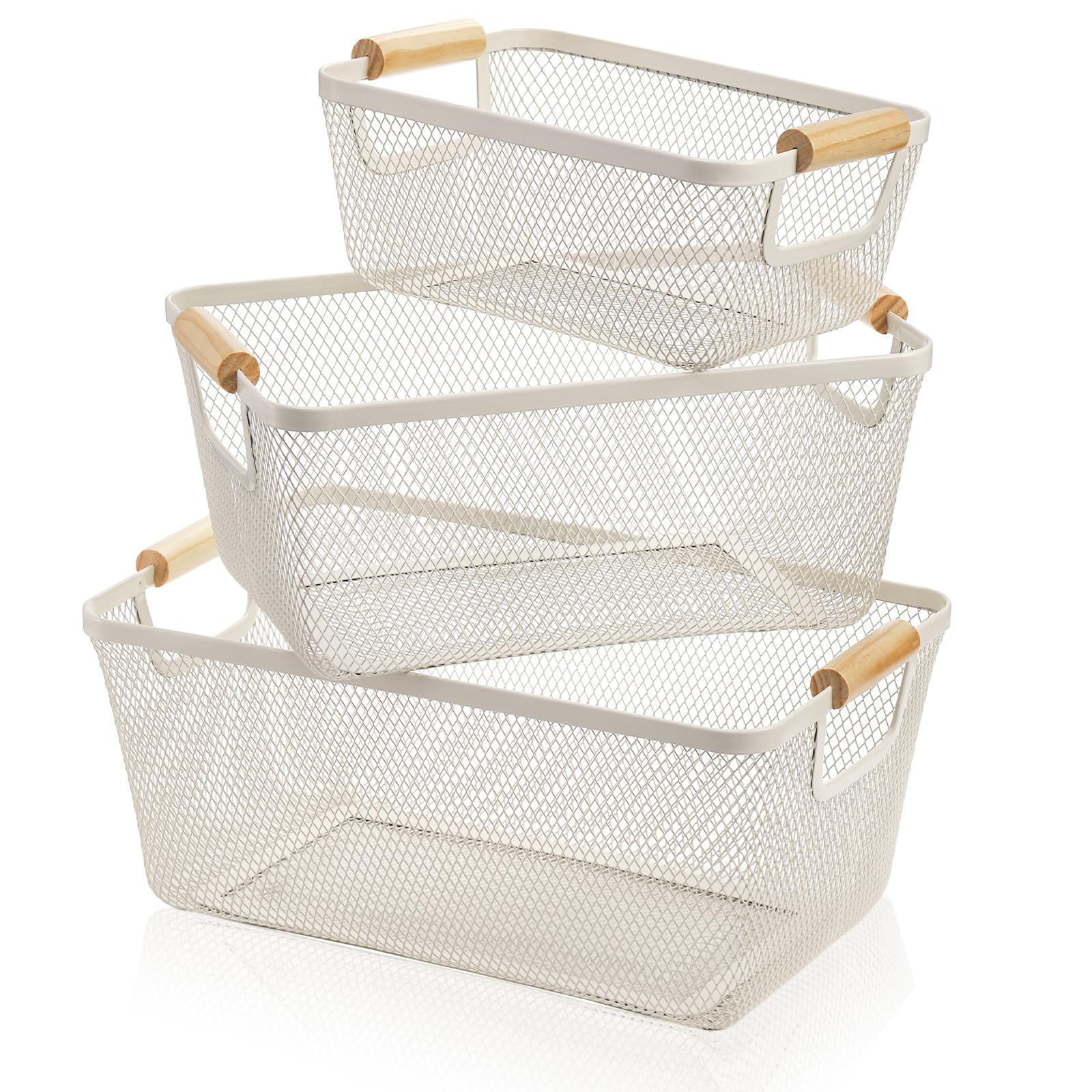 Noamus cestas de malla con asa de madera, tamaño pequeño, ideal para organización portátil.