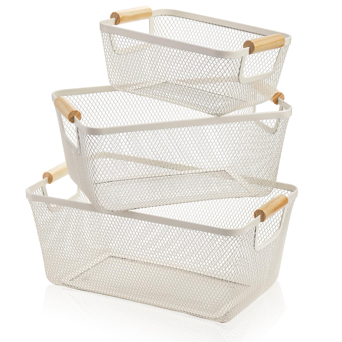 Noamus cestas de malla con asa de madera, tamaño pequeño, ideal para organización portátil.