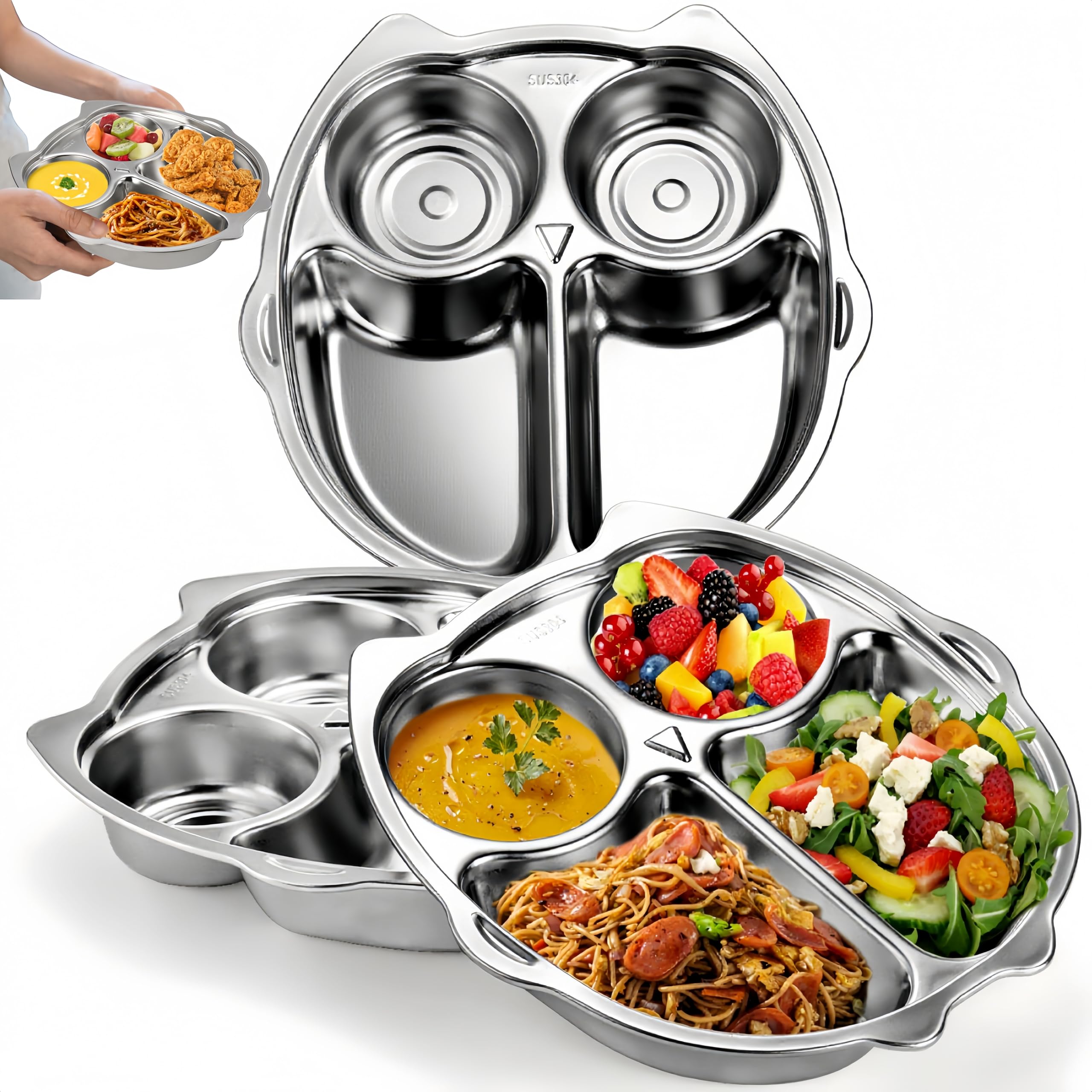 Noamus plato dividido de 9 pulgadas con búhos, ideal para porciones equilibradas.